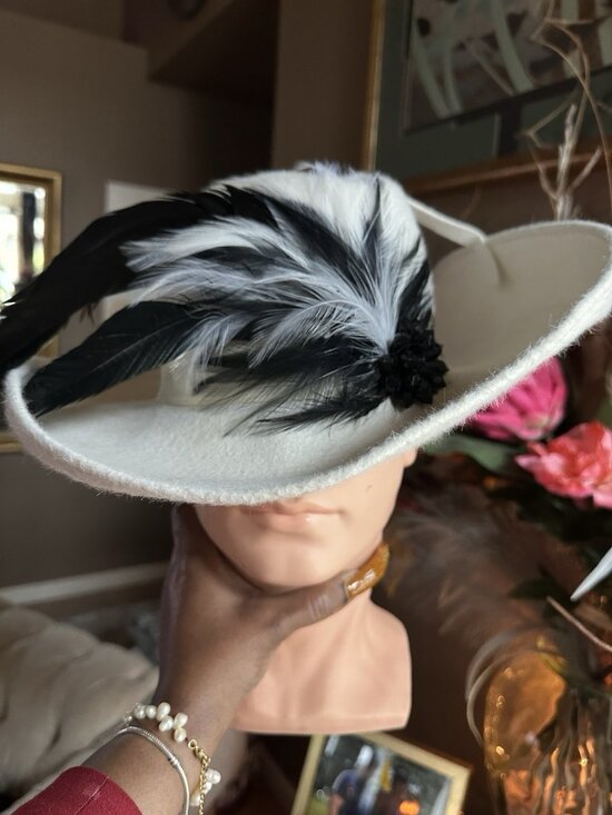 Vintage White Leslie James Wide Brim Sinamay Feathers Kentucky Derby Church Hat main image 10
